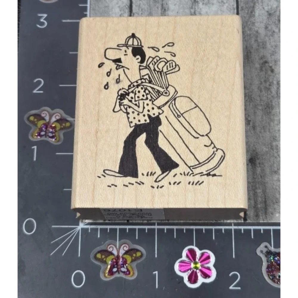 Double D Man Golf Bag Sweating Walking Dad Sport E1076 Rubber Stamp Wood #i5